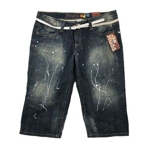 Mudd Juniors Size 13 Dark Wash Distressed Paint Capri‎ Denim Jeans New
